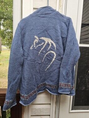 VTG Lost Horizons Fleece Lined Wool Sweater Coat XL Hand Knit Nepal Wild Mustang